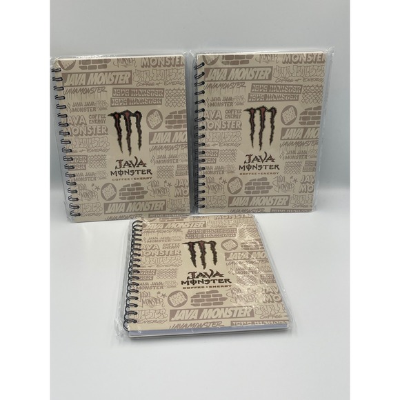 Java Monster Notebooks Spiral Lined Paper Coffee‎ Energy Drink Lot of 3 Y2K - Picture 1 of 3
